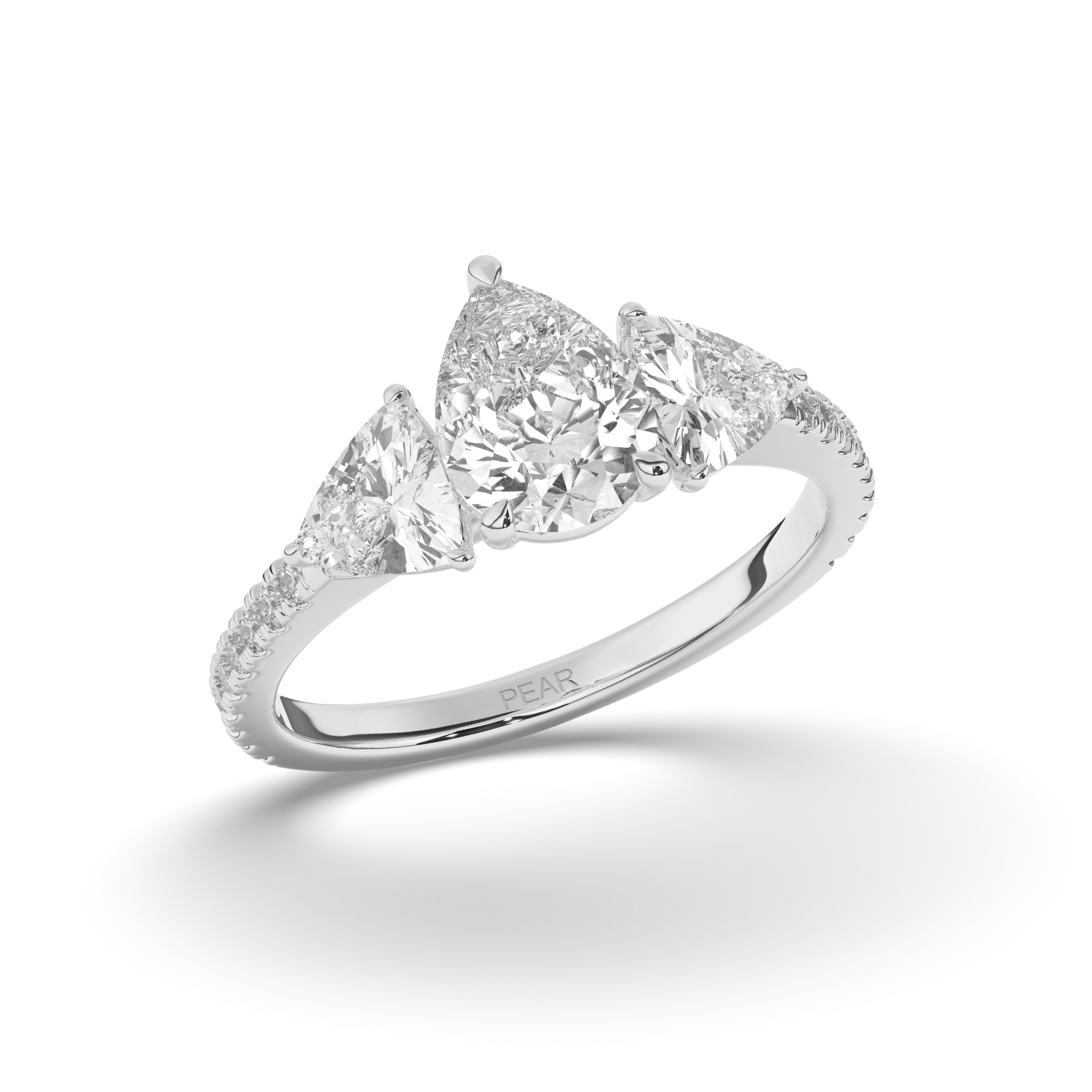 Classic Three-Stone Pear & Trillion Lab-Grown Diamond Engagement Ring - Pear Jewels